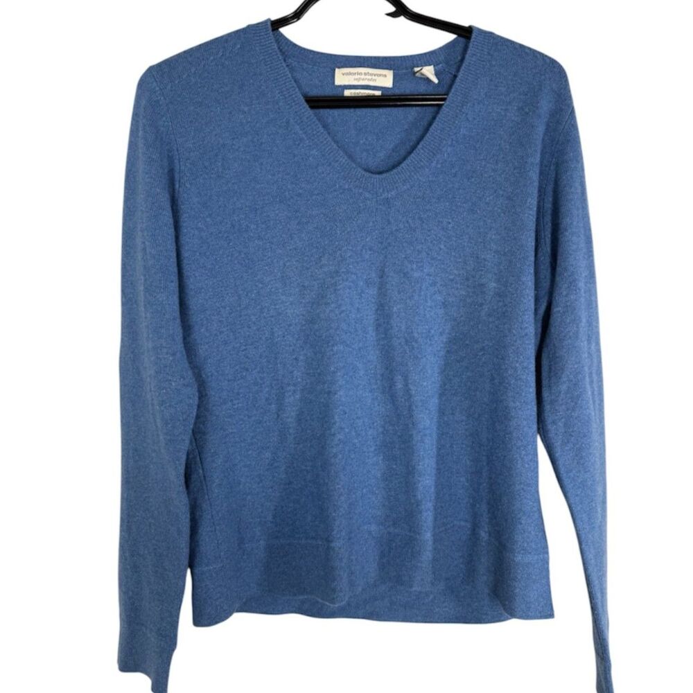 Vtg Valerie Stevens Blue 100% Cashmere Sweater M Quiet Luxury Capsule Wardrobe